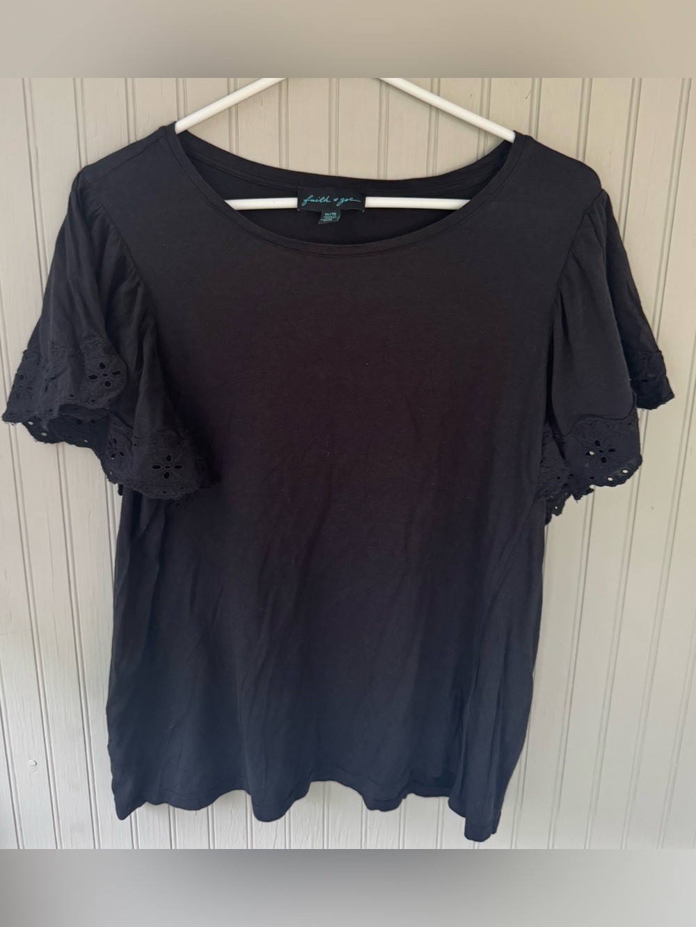 Faith & Zoe Black Eyelet Ruffle Sleeve Tee